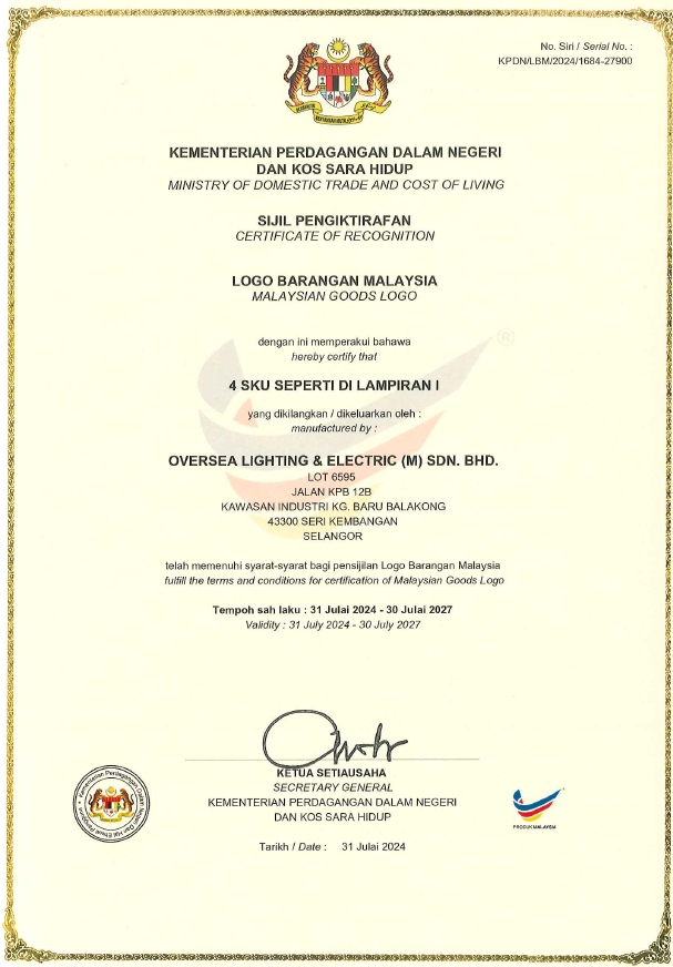 OLE Buatan malaysia cert OLE ALPHA AL 24W,48W,96W