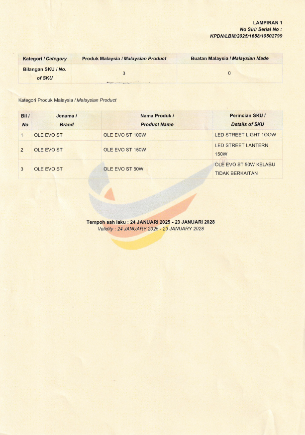 OLE Buatan malaysia cert OLE EVO ST 50W,100W,150W