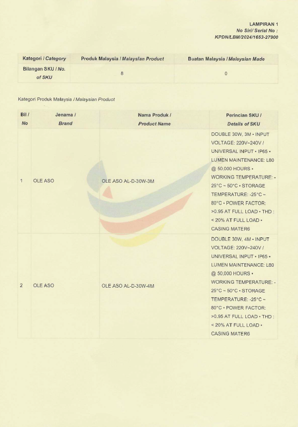 OLE Buatan malaysia cert OLE ASO