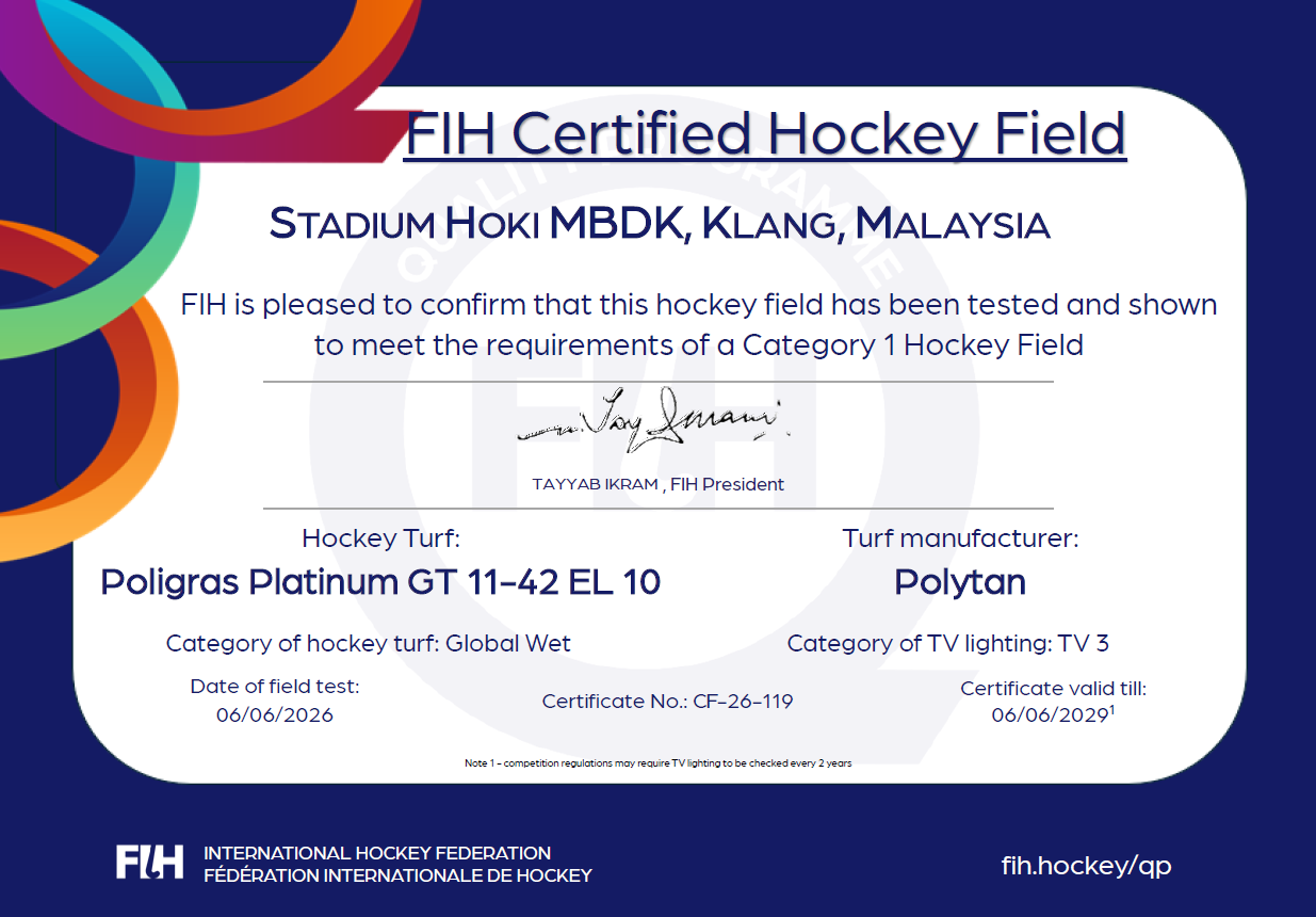 FIH Certified Hockey Field - Stadium Hoki MBDK klang Malaysia