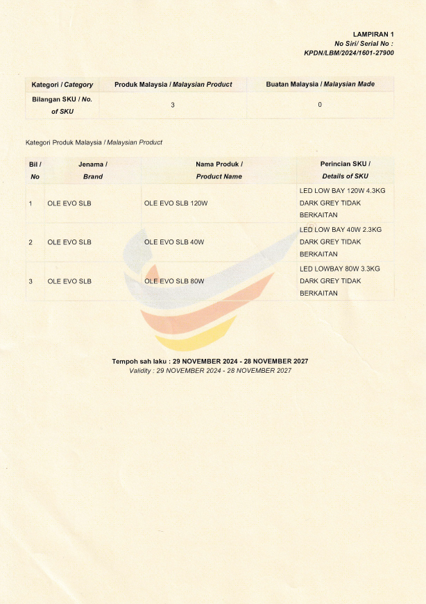 OLE Buatan malaysia cert OLE EVO SLB 40W,80W,120W