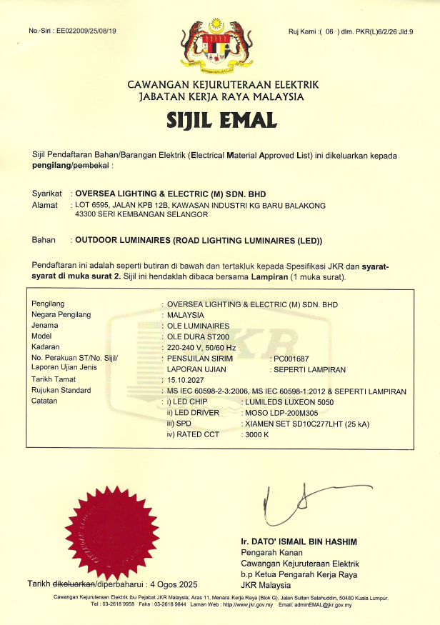 JKR Emal Cert OLE DURA ST 200W