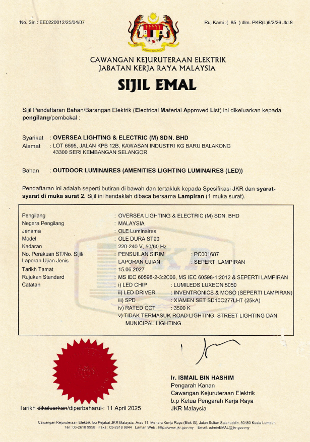 JKR Emal Cert OLE DURA ST 90W