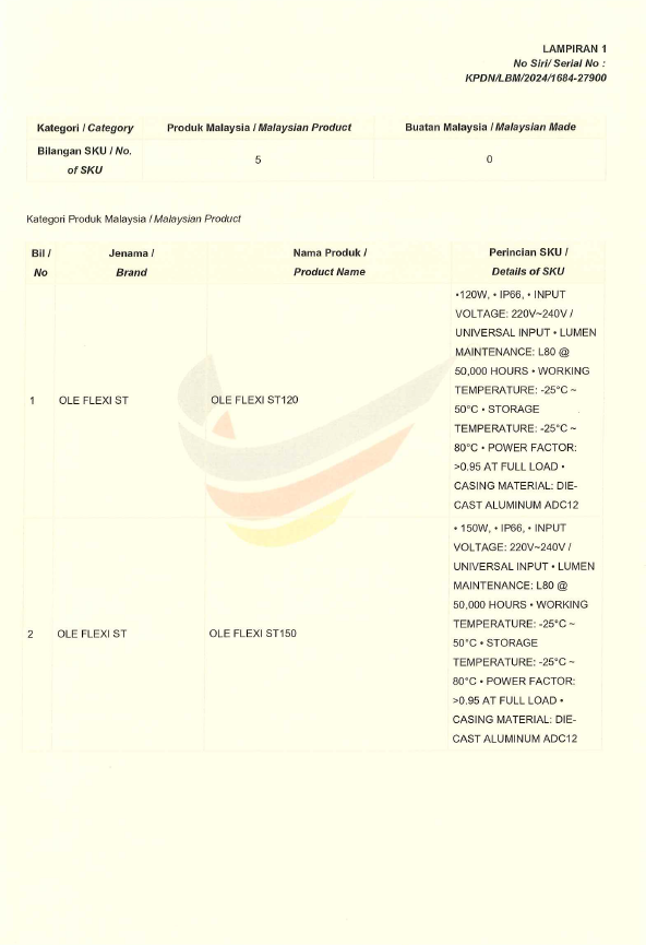 OLE Buatan malaysia cert OLE FLEXI ST 70W,75W,90W,120W,150W(3)