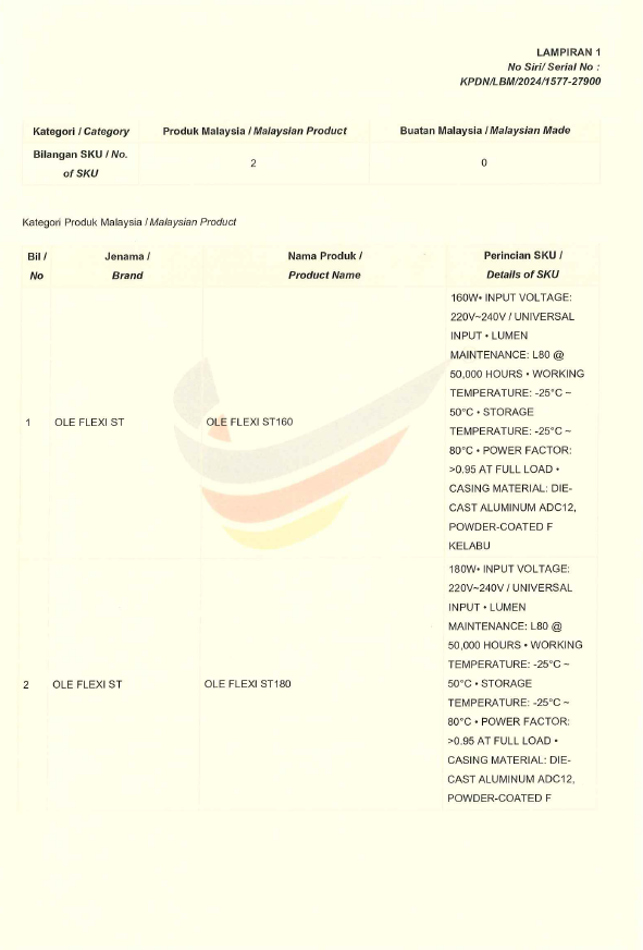 OLE Buatan malaysia cert OLE FLEXI ST 70W,75W,90W,120W,150W(3)