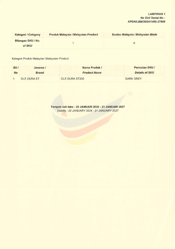 OLE Buatan malaysia cert OLE Dura ST 200W