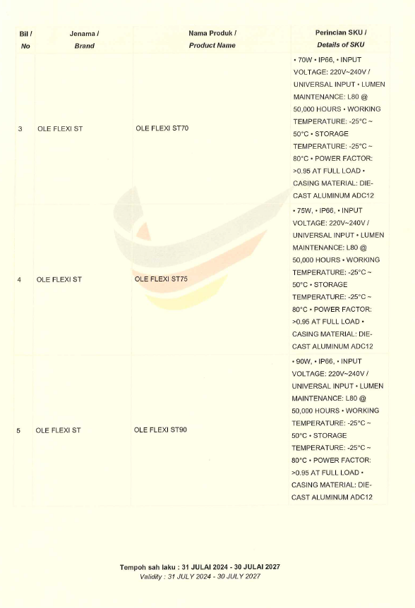 OLE Buatan malaysia cert OLE FLEXI ST 70W,75W,90W,120W,150W(3)