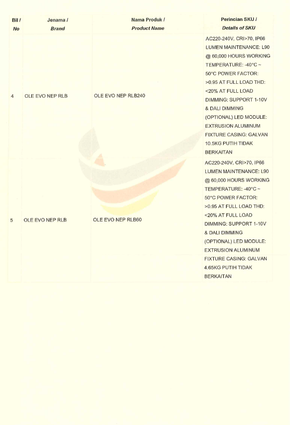 OLE Buatan malaysia cert OLE EVO NEP RLB 60W,90W,120W,150W, 180W,240W 
