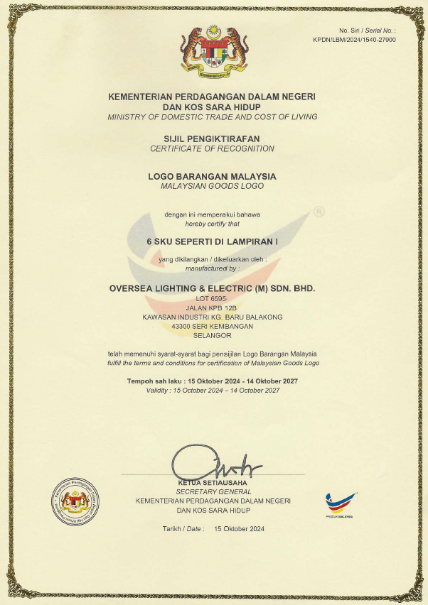 OLE Buatan malaysia cert OLE DURA CRL 90W,120W,150W,180W,240W,300W,
